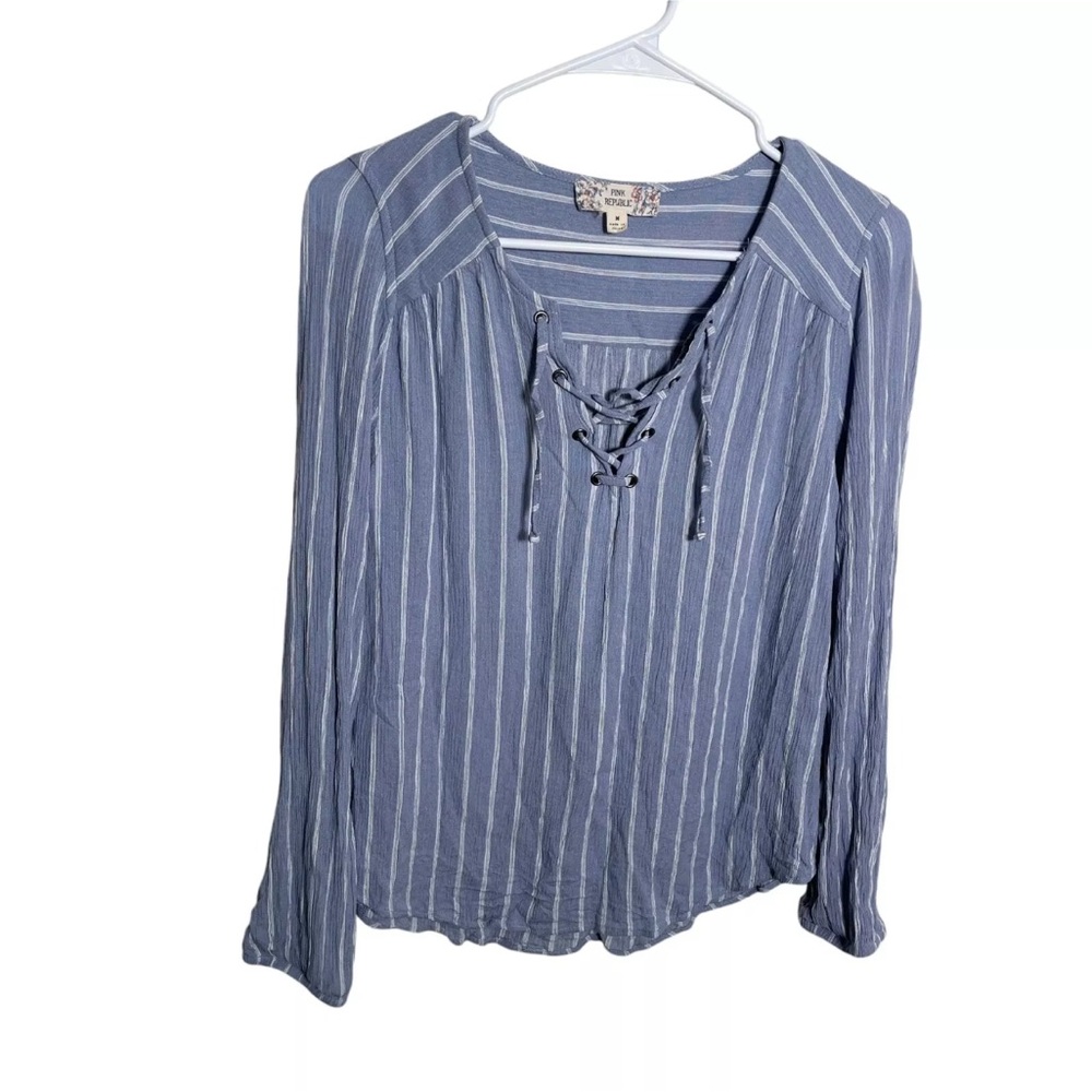 Pink Republic Blue Striped Women's Top Tie Front Sz S EUC